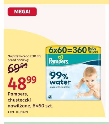 Chusteczki nawilżane dla dzieci Pampers Baby Wipes 99% Water 6-pak promocja w Rossmann