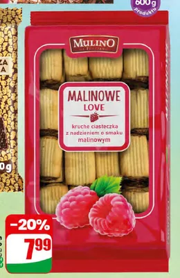 Ciastka kruche z nadzieniem malinowym Mulino Malinowe Love promocja w Dino