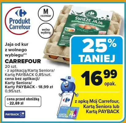 Jaja od kur z wolnego wybiegu promocja w Carrefour