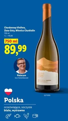 Wino białe Chardonnay Vinifera Złote Góry Winnice Charbielin promocja w Lidl