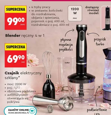 Blender ręczny 4 w 1 Hoffen 1200W promocja w Biedronka