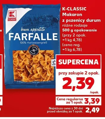 Makaron z pszenicy durum K-CLASSIC promocja w Kaufland