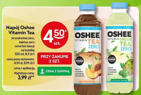 Napój Oshee Vitamin Tea brzoskwinia zero promocja w Żabka
