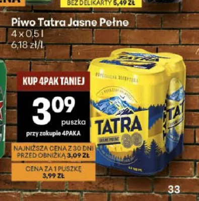 Piwo Tatra 4-pak promocja w Delikatesy Centrum
