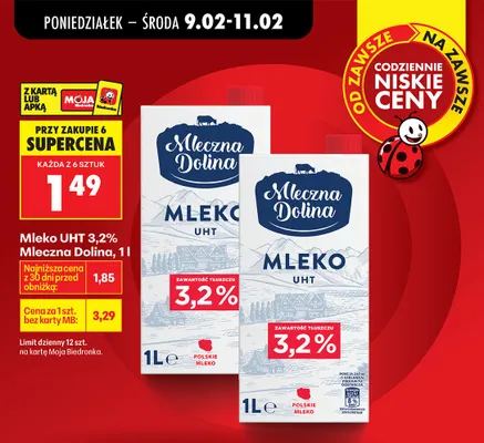 Mleko UHT 3,2% promocja w Biedronka