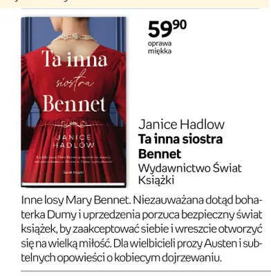 Książka Janice Hadlow Ta inna siostra Bennet promocja w Empik