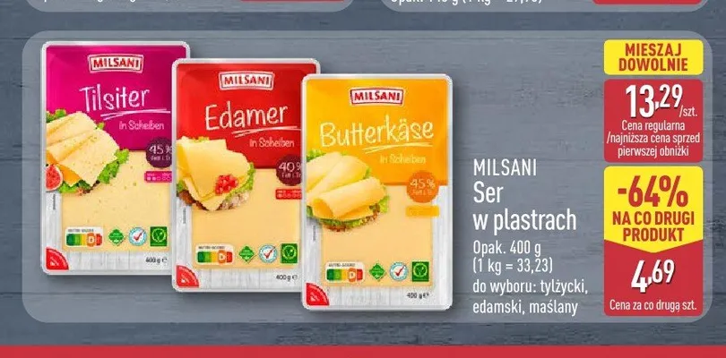 Ser w plastrach Edamer Milsani promocja w Aldi