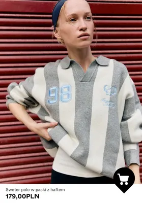 Sweter polo w paski z haftem promocja w Bershka