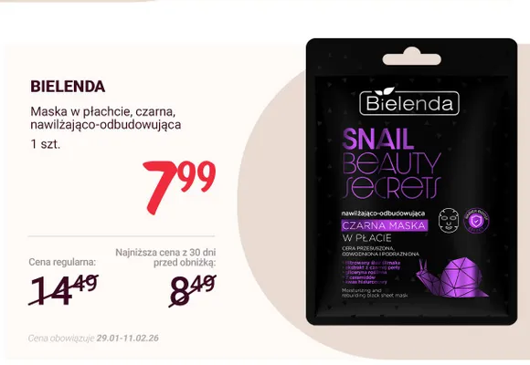 Maska w płachcie, czarna, nawilżająco-odbudowująca 1 szt. promocja w Rossmann