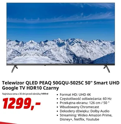 Telewizor QLED PEAQ Smart UHD Google TV promocja w Media Markt