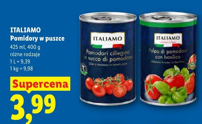 Pomidory w puszce z bazylią ITALIAMO promocja w Lidl
