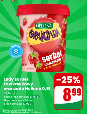 Lody sorbet truskawkowy oranżada Hellena promocja w Dino