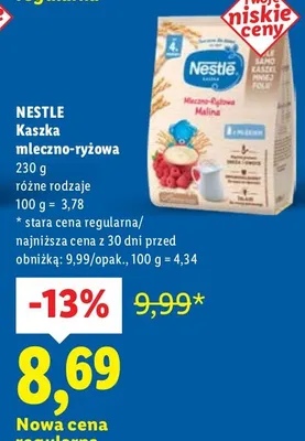 Kaszka mleczno-ryżowa różne rodzaje promocja w Lidl