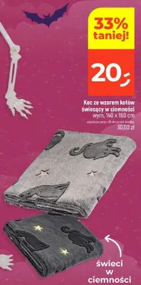 Koc ze wzorem kotów świecący w ciemności 140x180 cm promocja w Dealz