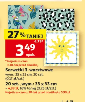 Serwetki 3-warstwowe 33x33cm promocja w Auchan