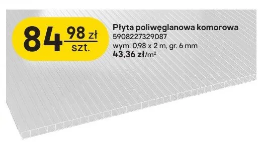 Płyta poliwęglanowa komorowa Scala 0,98x2 m promocja w Castorama