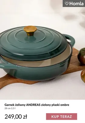 Garnek żeliwny Andreas zielony płaski ombre 28 cm 2,5 l Homla promocja w Homla