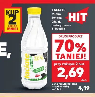 Mleko świeże pasteryzowane Łaciate 2% promocja w Kaufland