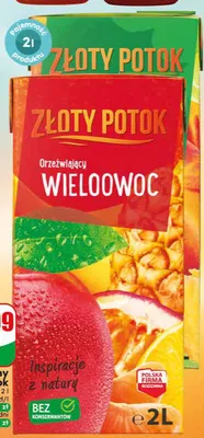 Napój niegazowany Złoty Potok wieloowoc promocja w Dino
