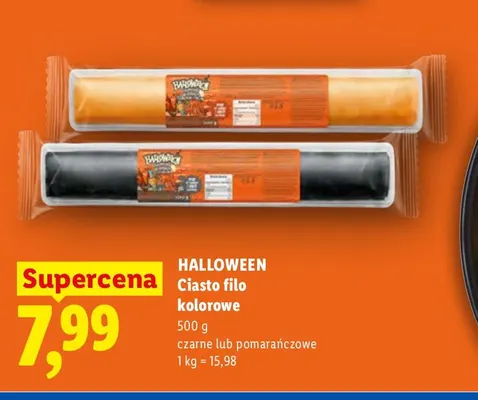Ciasto filo kolorowe czarne Halloween promocja w Lidl