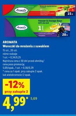 Woreczki do mrożenia z suwakiem Aromata 3 l 15-pak promocja w Lidl