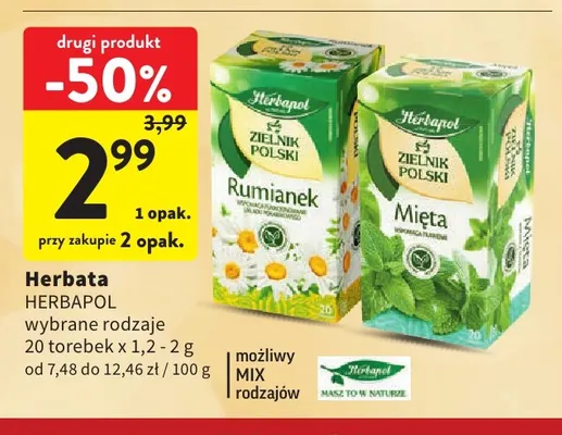 Herbata ziołowa Herbapol Zielnik Polski Mięta promocja w Intermarche