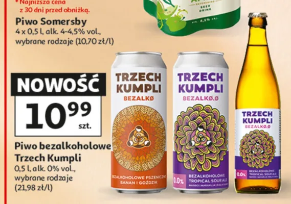 Piwo bezalkoholowe Trzech Kumpli Bezalco.0 Banan i Goździk promocja w Auchan