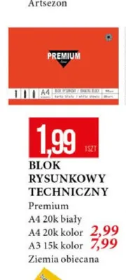 Blok rysunkowy techniczny Premium Ziemia Obiecana A4 20k biały promocja w Leclerc