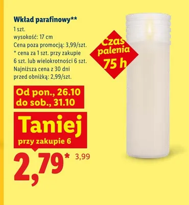 Wkład parafinowy 17 cm czas palenia 75h promocja w Lidl