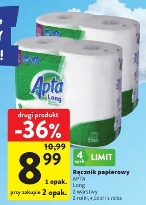 Ręcznik papierowy Apta Long 2-warstwowy promocja w Intermarche
