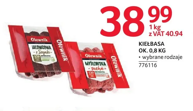 Kiełbasa myśliwska sucha Olewnik promocja w Selgros