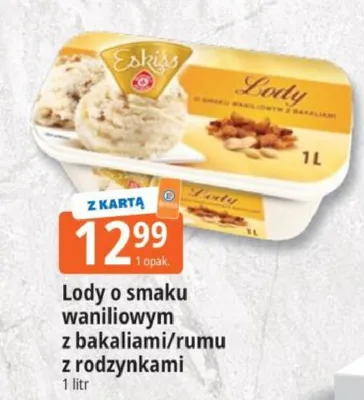 Lody o smaku waniliowym z bakaliami Eskiss promocja w Leclerc