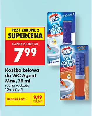 Kostka żelowa do WC Agent Max promocja w Biedronka