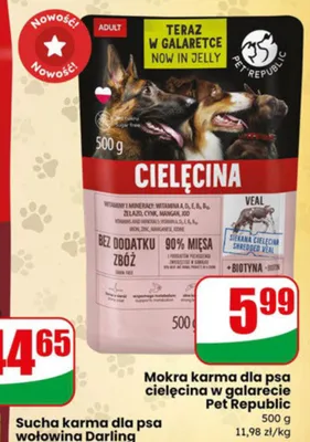 Mokra karma dla psa cielęcina w galarecie promocja w Dino