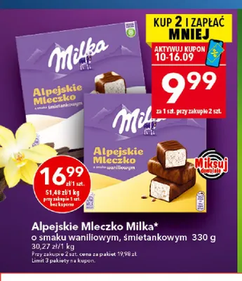 Alpejskie Mleczko Milka o smaku śmietankowym promocja w LEWIATAN