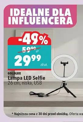 Lampa LED Selfie GOLDLUX 26cm niska USB promocja w Biedronka