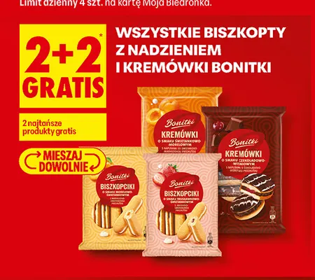 Biszkopciki o smaku truskawkowo-śmietankowym Bonitki promocja w Biedronka