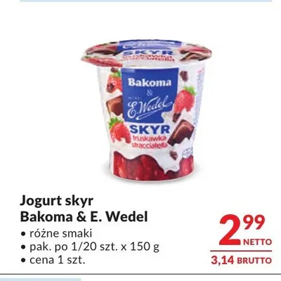 Jogurt skyr truskawka stracciatella Bakoma & E. Wedel promocja w Makro