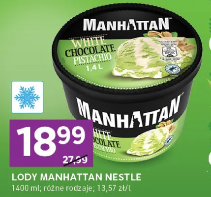 Lody Manhattan white chocolate pistachio promocja w Stokrotka