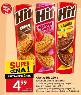 Ciastka Hit strawberry o smaku truskawkowym promocja w Twój Market