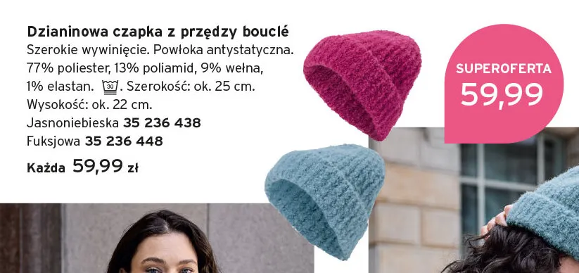 Dzianinowa czapka z przędzy bouclé Tchibo promocja w Tchibo