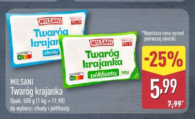 Twaróg krajanka półtłusty Milsani promocja w Aldi