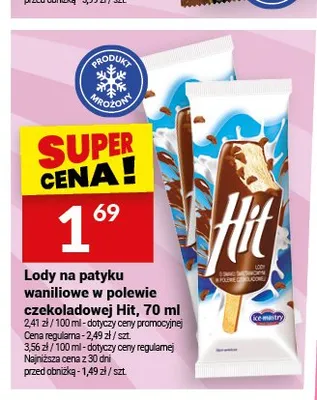 Lody na patyku waniliowe w polewie czekoladowej Hit promocja w Twój Market