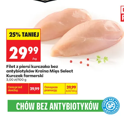 Filet z piersi kurczaka bez antybiotyków Kraina Mięs Select Kurczak farmerski promocja w Biedronka