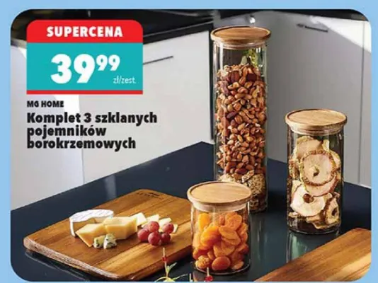 Komplet 3 szklanych pojemników z borokrzemowych promocja w Biedronka