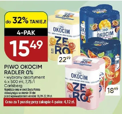 Piwo Okocim Radler 0% wybrany asortyment 4-pak promocja w Chata Polska