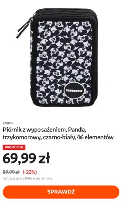 Piórnik z wyposażeniem Panda trzykomorowy czarno-biały 46 elementów Empik promocja w Empik