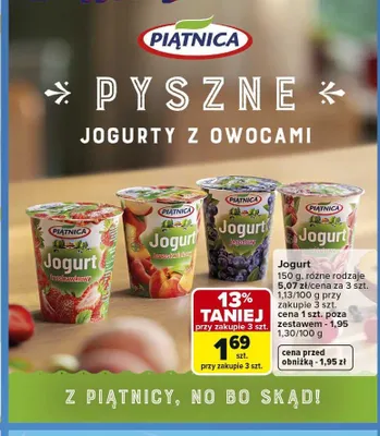 Jogurt truskawkowy PIĄTNICA promocja w Carrefour