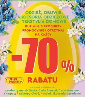 Odzież, obuwie, akcesoria odzieżowe, tekstylia -70% przy zakupie 3 szt. promocja w Biedronka