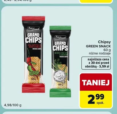 Chipsy Grand Chips Sour Cream & Herbs Green Snack promocja w Carrefour Express